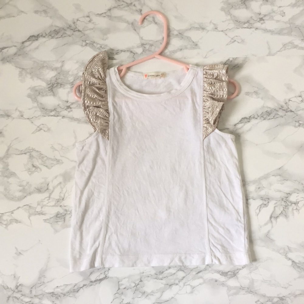 Crewcuts White Tank with Silver/Gold Ruffle